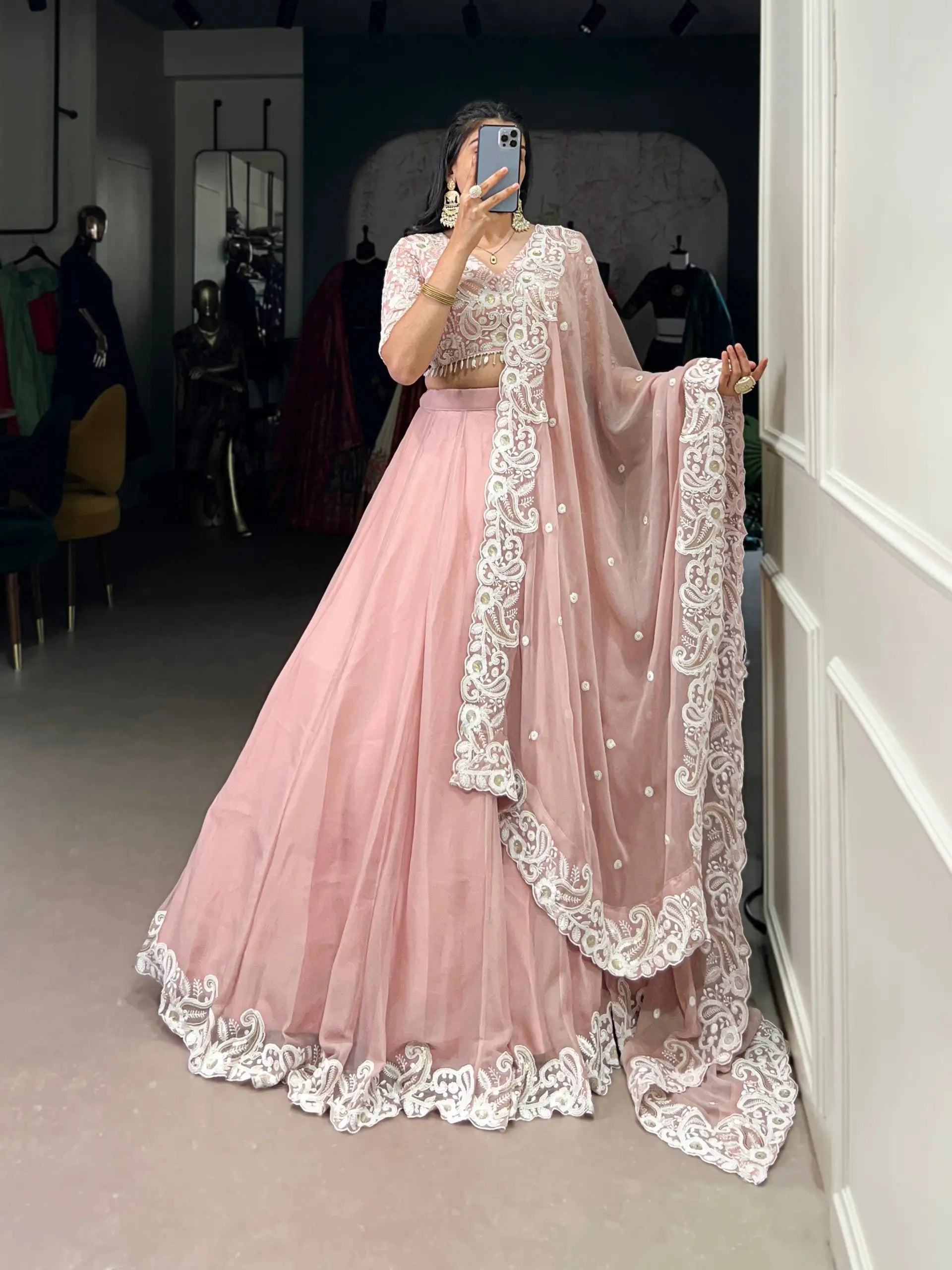 Soft Georgette Silk Embroidered Lehenga Set with Dupatta