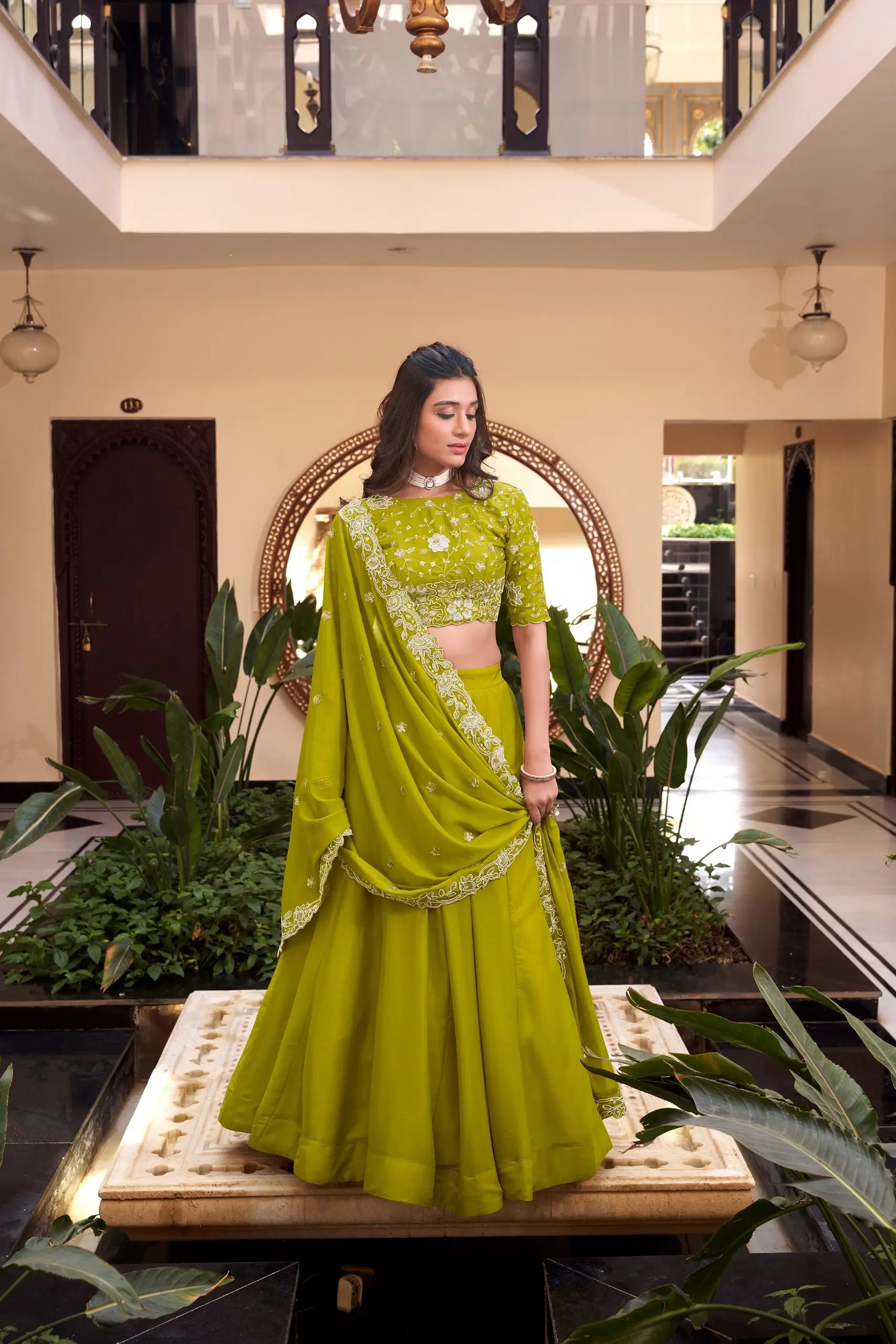 Soft Georgette Silk Embroidered Lehenga Set with Dupatta