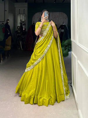 Soft Georgette Silk Embroidered Lehenga Set with Dupatta