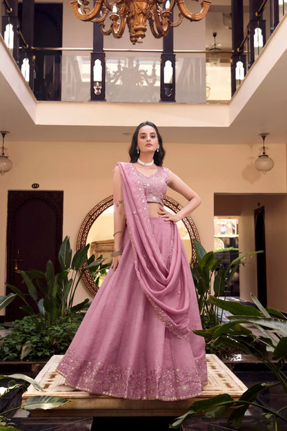 Soft Georgette Silk Embroidered Lehenga Set with Dupatta