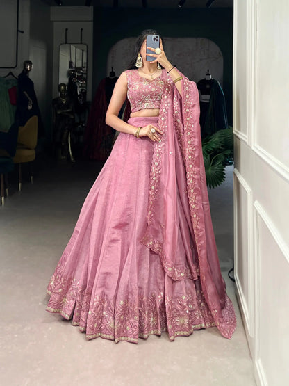 Soft Georgette Silk Embroidered Lehenga Set with Dupatta
