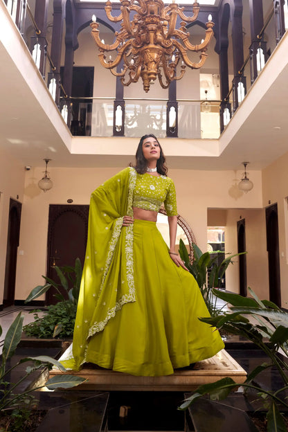 Soft Georgette Silk Embroidered Lehenga Set with Dupatta