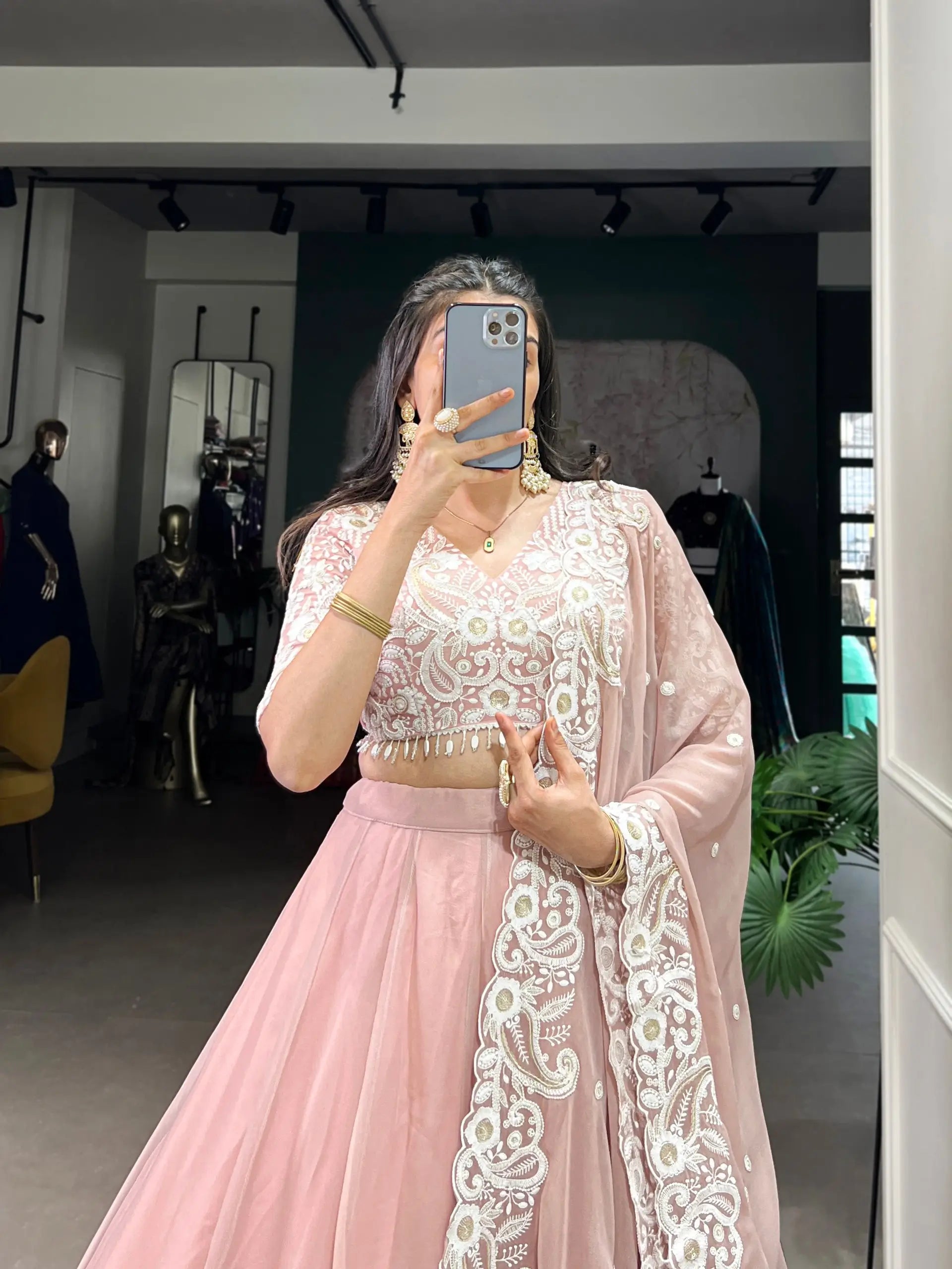 Soft Georgette Silk Embroidered Lehenga Set with Dupatta