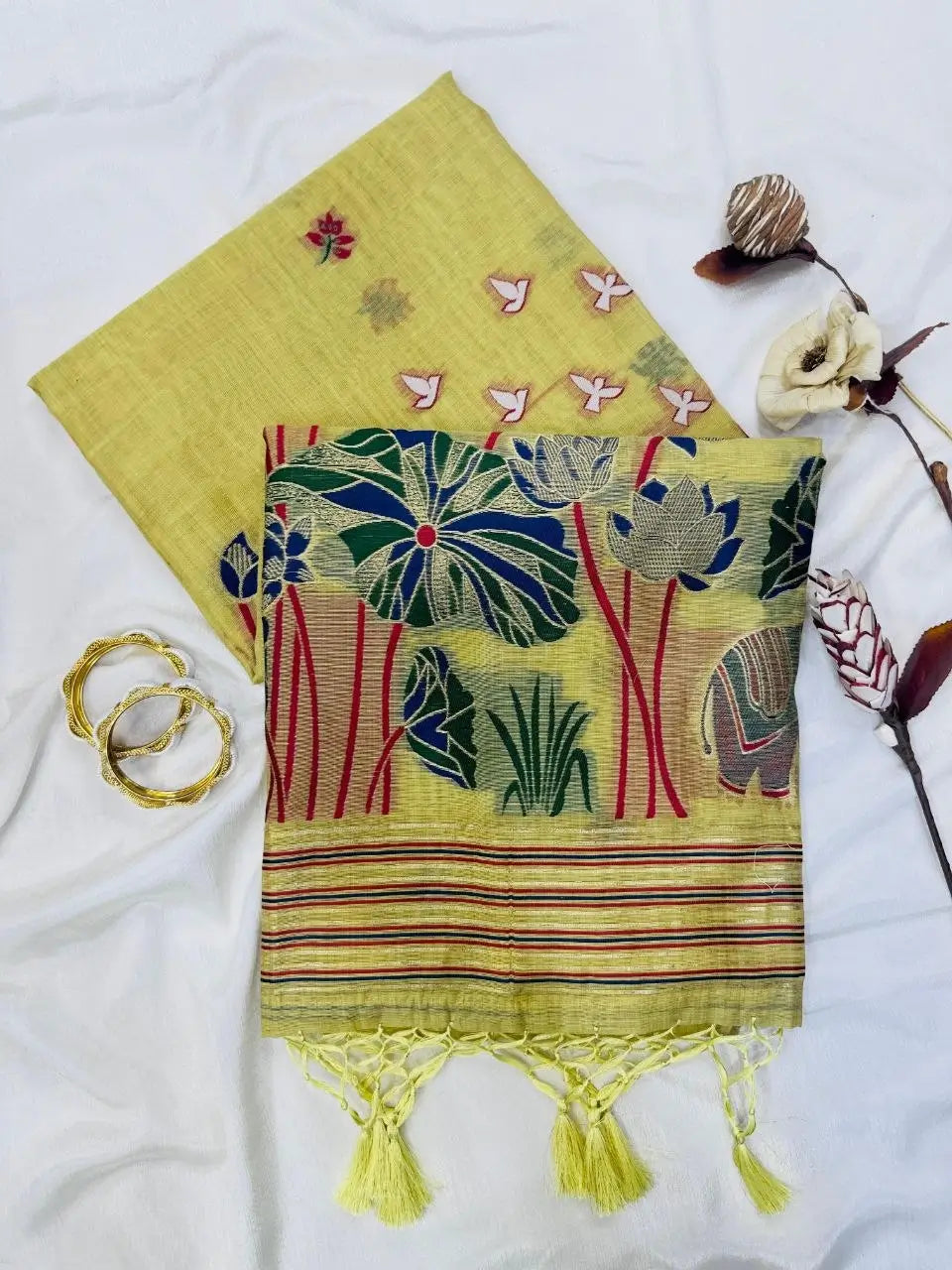 Soft Muga Cotton Saree for Festive, Traditional and Day Occasion Wear
