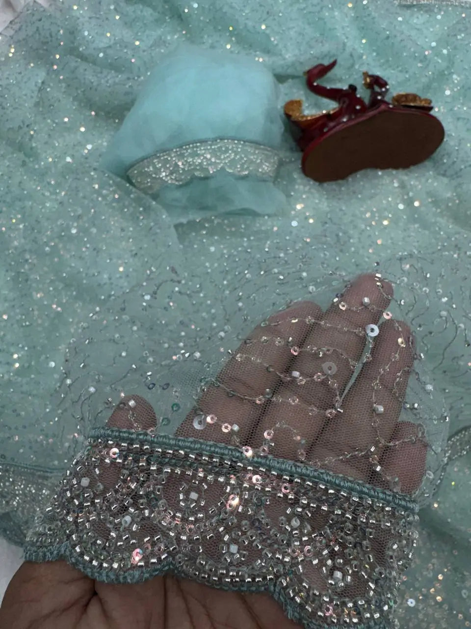 Soft Net Sequins & Beads Embroidered Designer Saree