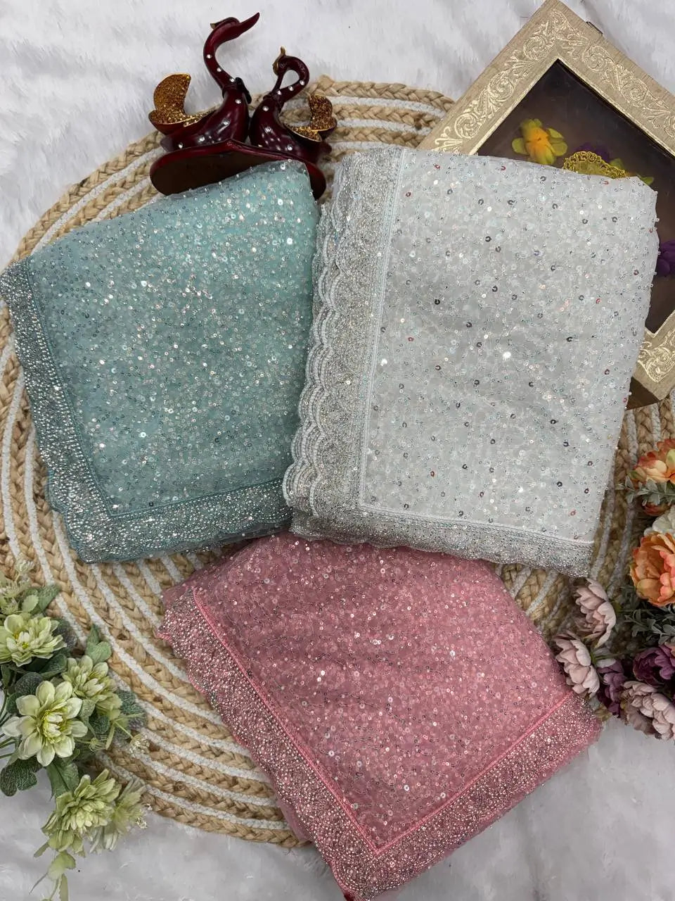 Soft Net Sequins & Beads Embroidered Designer Saree