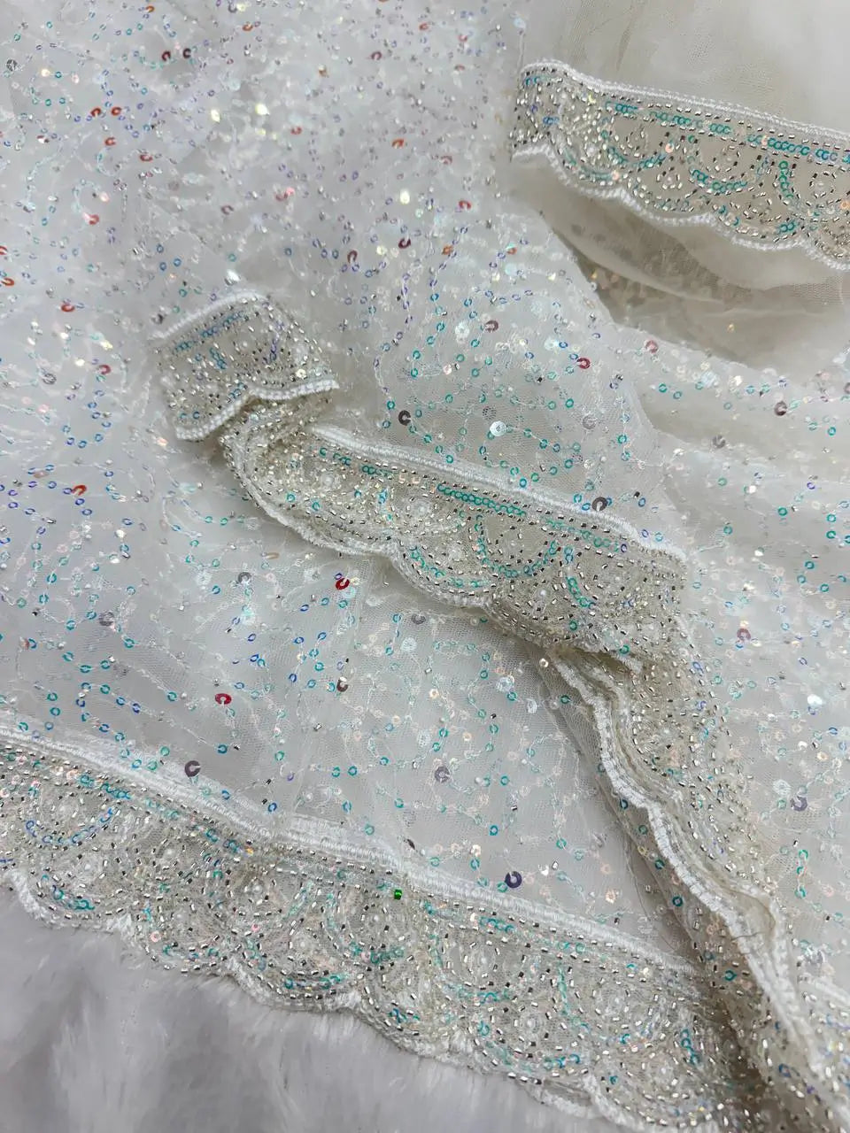 Soft Net Sequins & Beads Embroidered Designer Saree