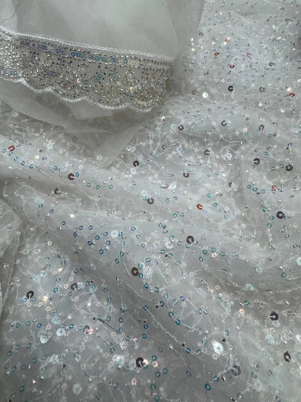 Soft Net Sequins & Beads Embroidered Designer Saree