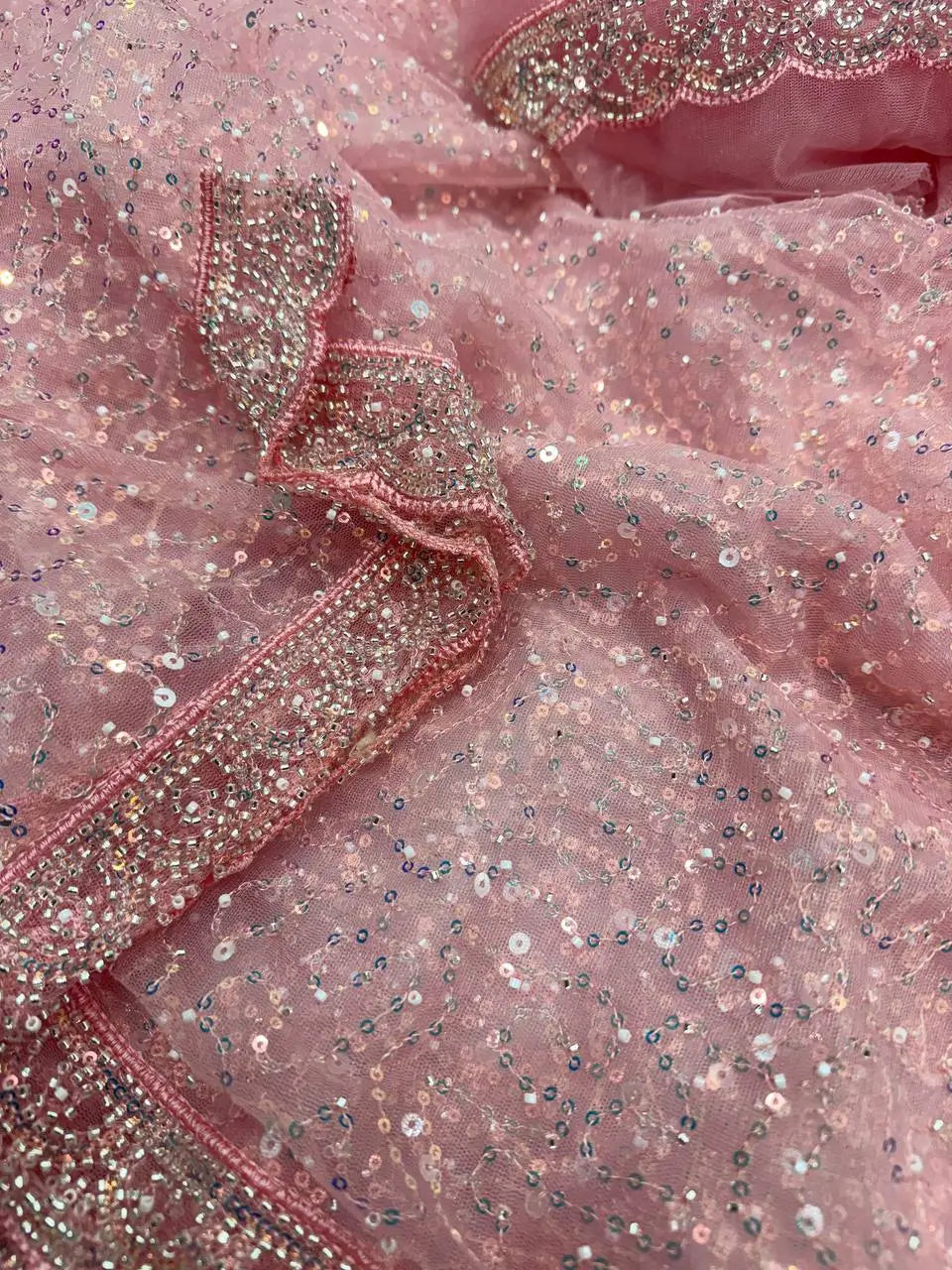 Soft Net Sequins & Beads Embroidered Designer Saree