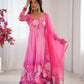 Soft Organza Silk Floral Anarkali Set with Gota Patti Dupatta