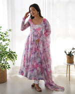 Soft Organza Silk Floral Anarkali Set with Gota Patti Dupatta