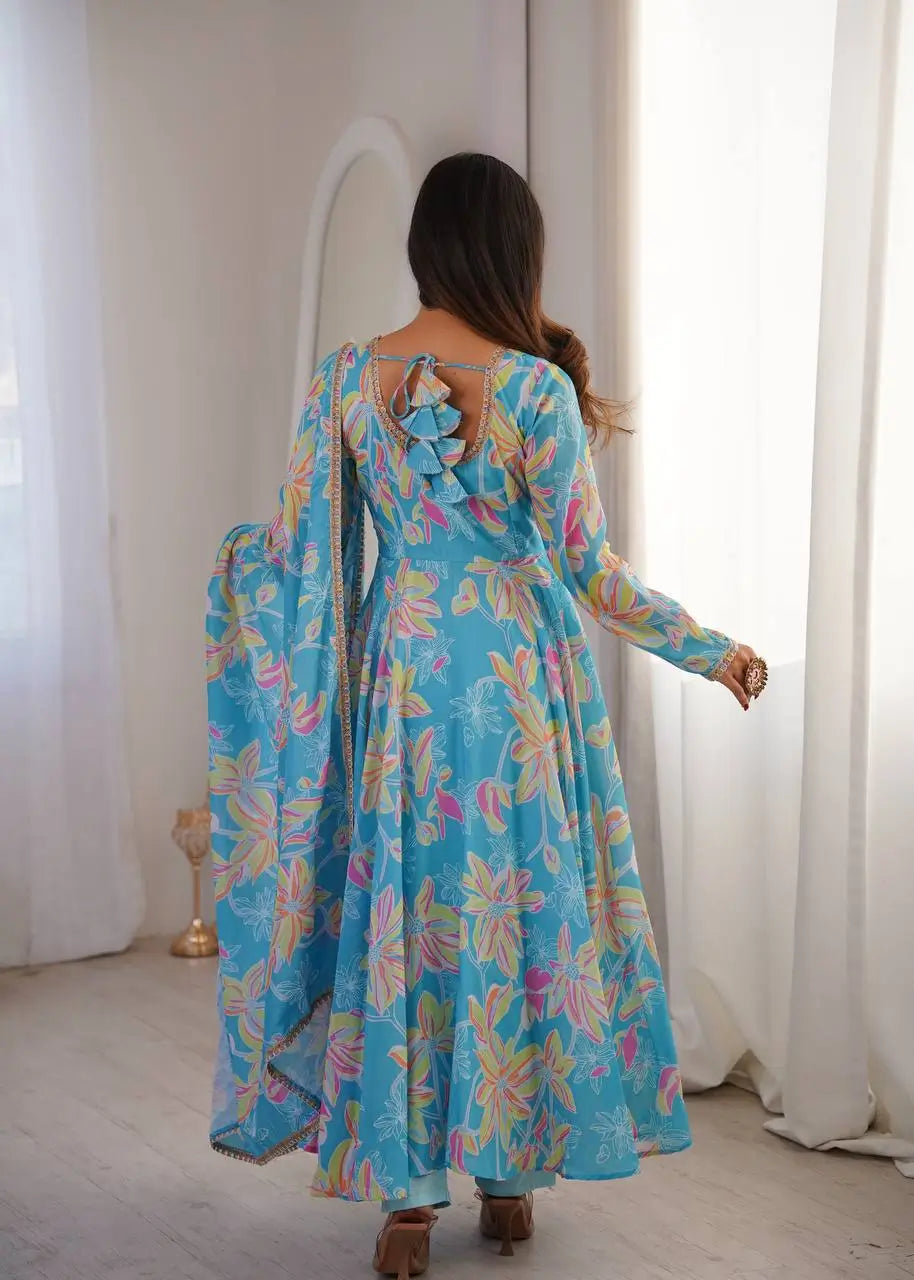 Soft Organza Silk Floral Anarkali Set with Gota Patti Dupatta