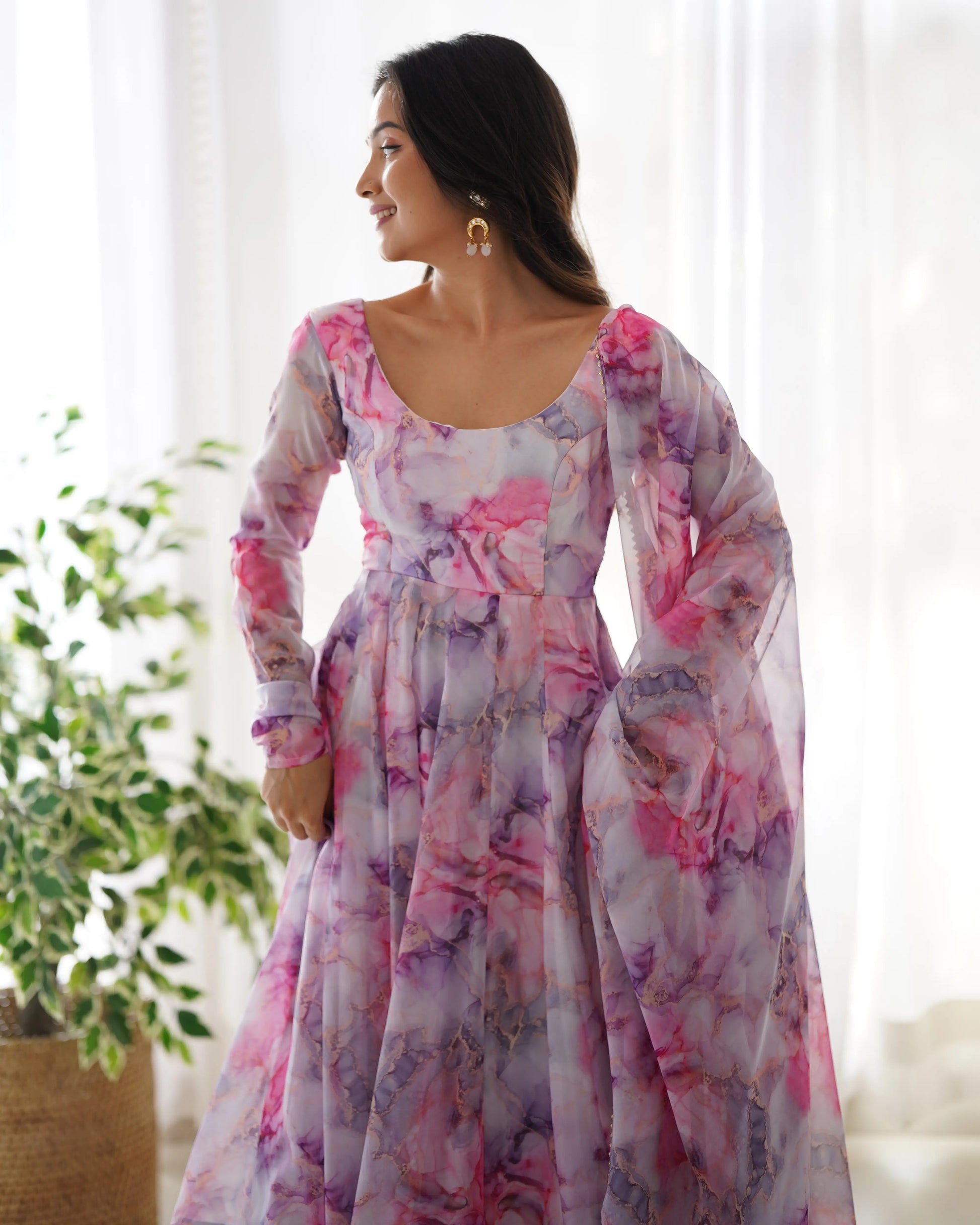 Soft Organza Silk Floral Anarkali Set with Gota Patti Dupatta