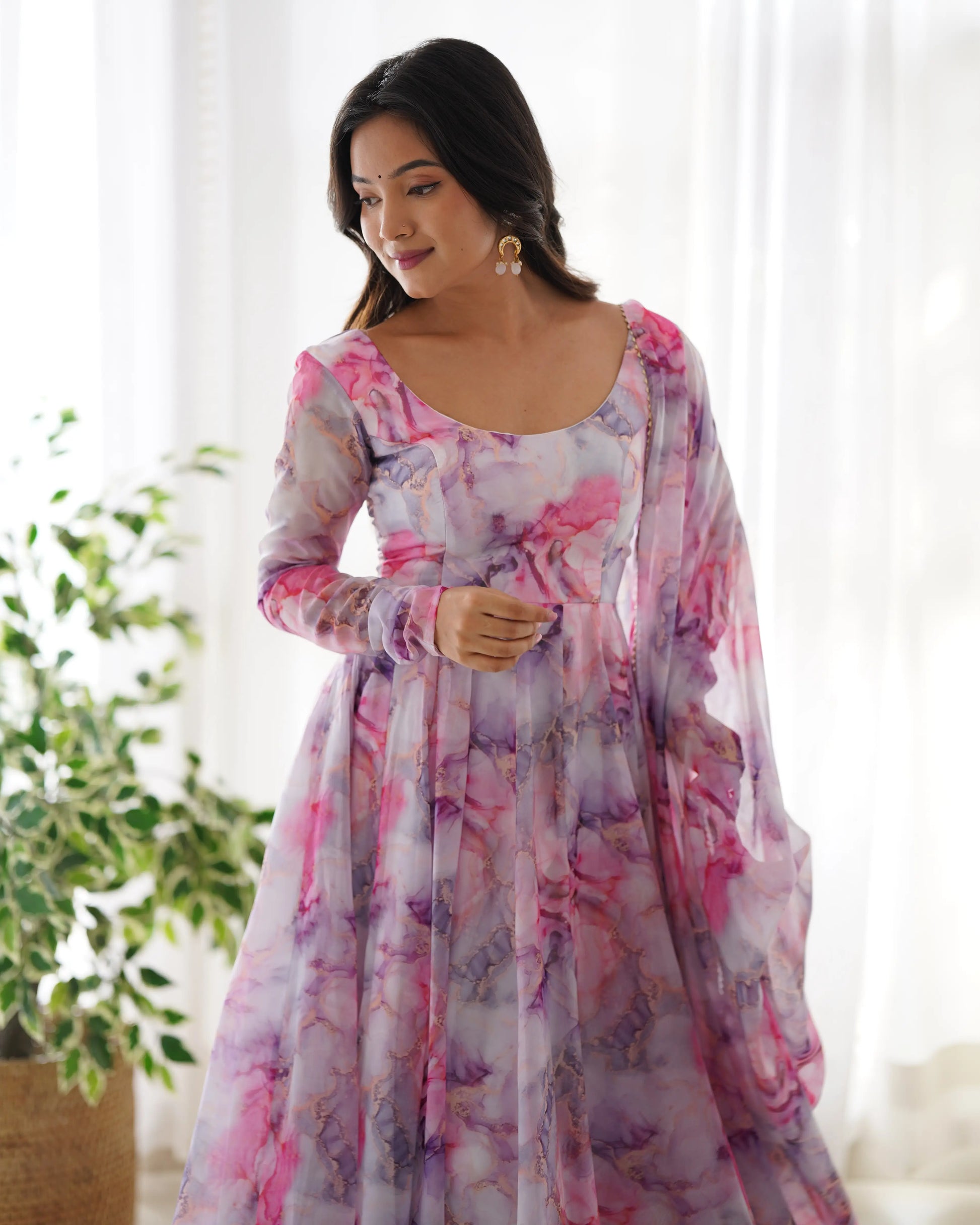 Soft Organza Silk Floral Anarkali Set with Gota Patti Dupatta