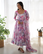 Soft Organza Silk Floral Anarkali Set with Gota Patti Dupatta