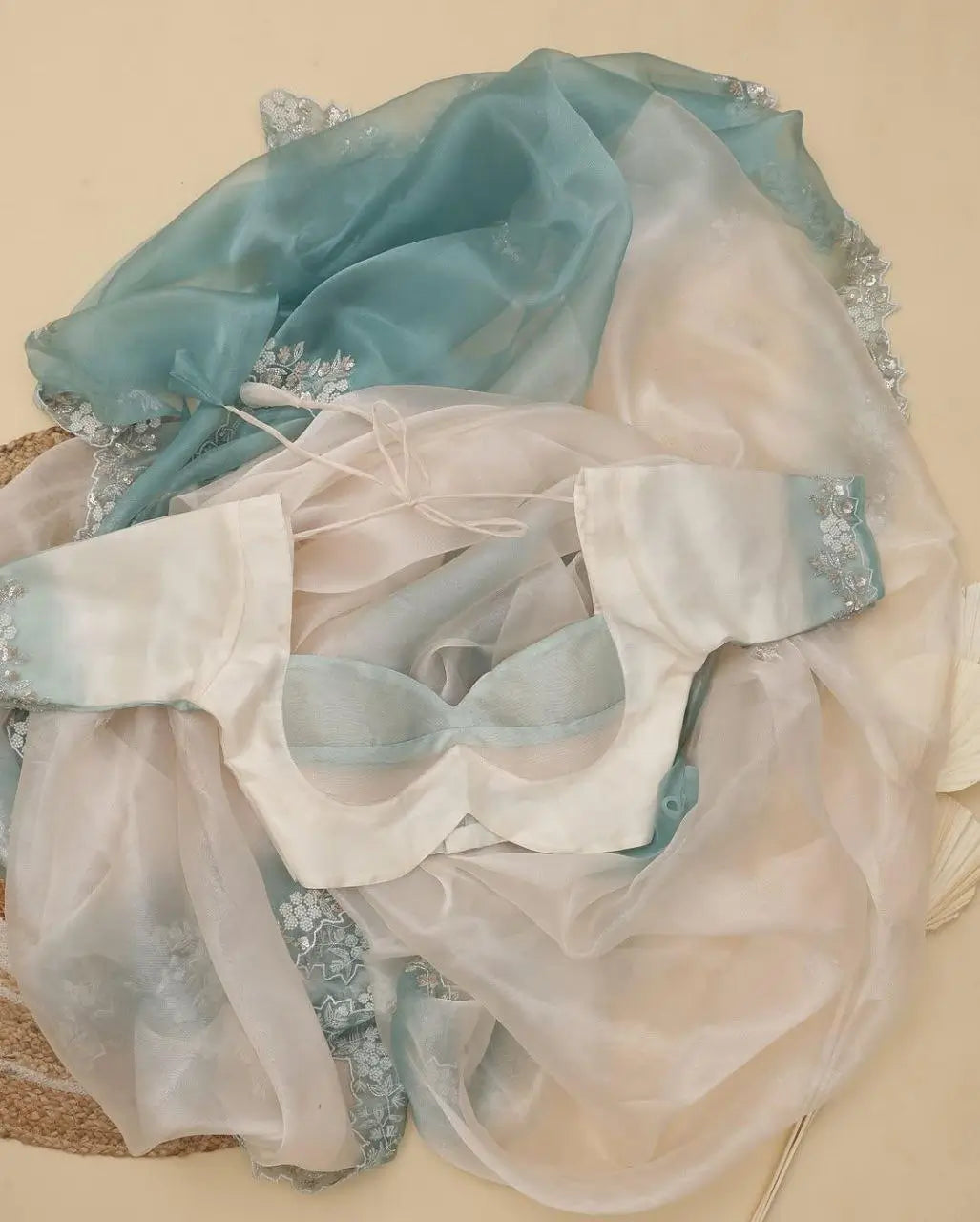 Soft Shiny Organza Saree with Cutdana, Moti & Sequins Work