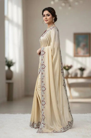 Soft Silk Embroidered Saree with Satin Blouse