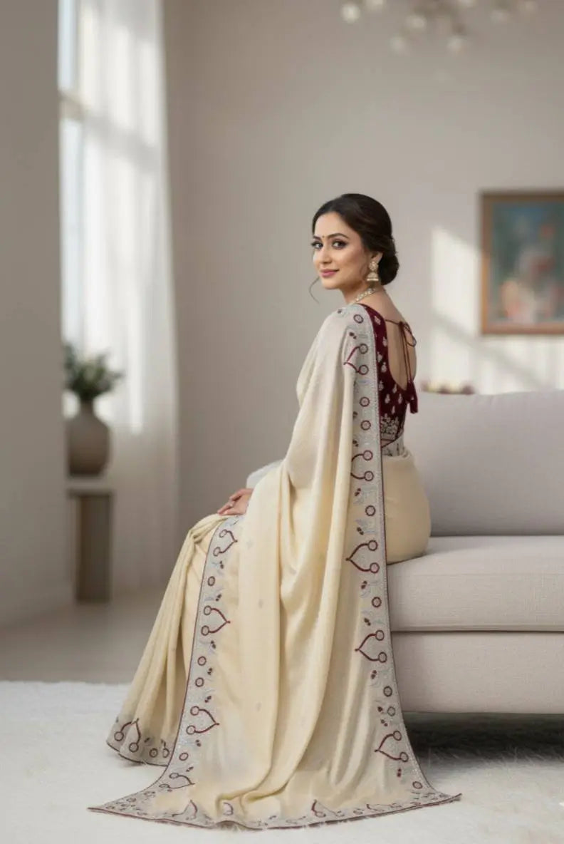 Soft Silk Embroidered Saree with Satin Blouse