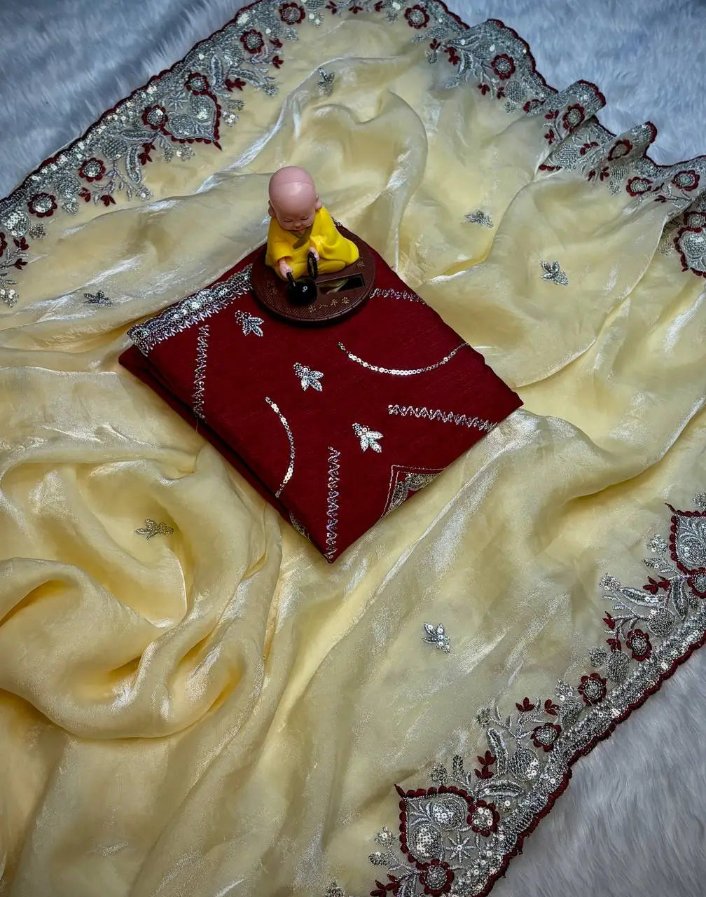 Soft Silk Embroidered Saree with Satin Blouse