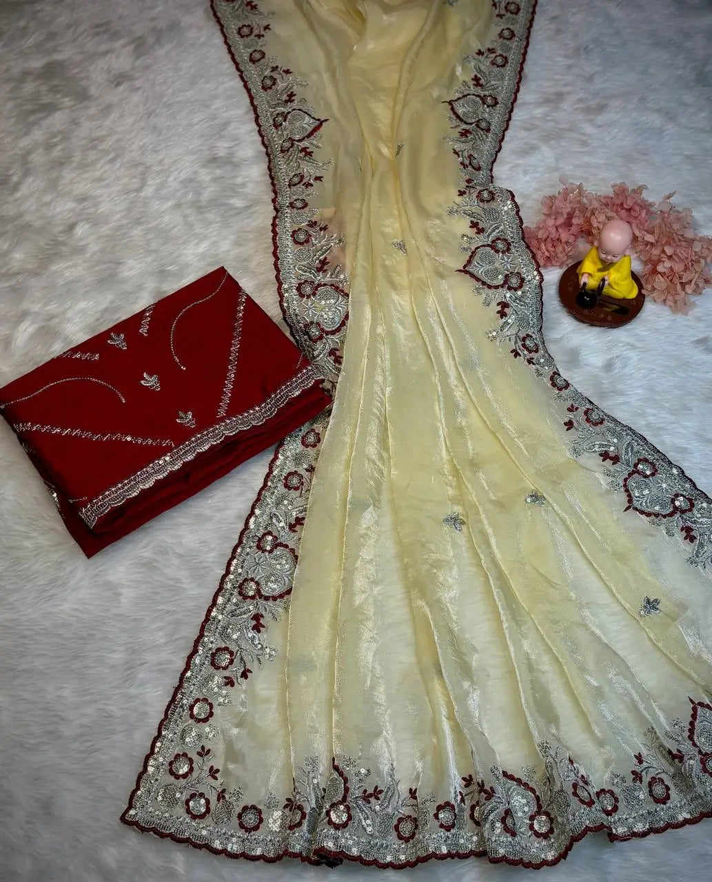 Soft Silk Embroidered Saree with Satin Blouse