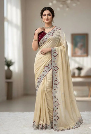 Soft Silk Embroidered Saree with Satin Blouse