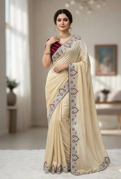 Soft Silk Embroidered Saree with Satin Blouse