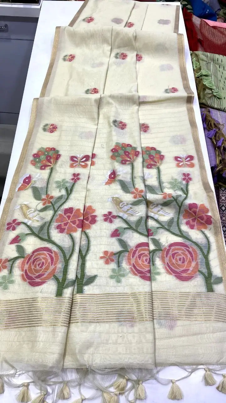 Soft Silk Feel Jamdani Saree for Festive and Special Occasion Wear