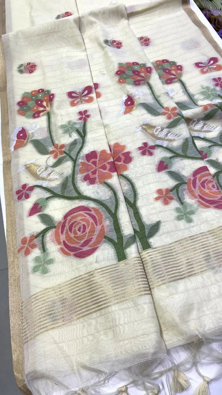 Soft Silk Feel Jamdani Saree for Festive and Special Occasion Wear