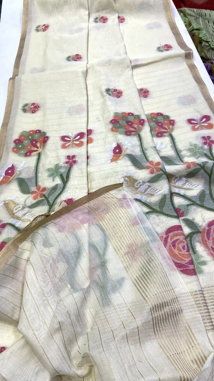 Soft Silk Feel Jamdani Saree for Festive and Special Occasion Wear