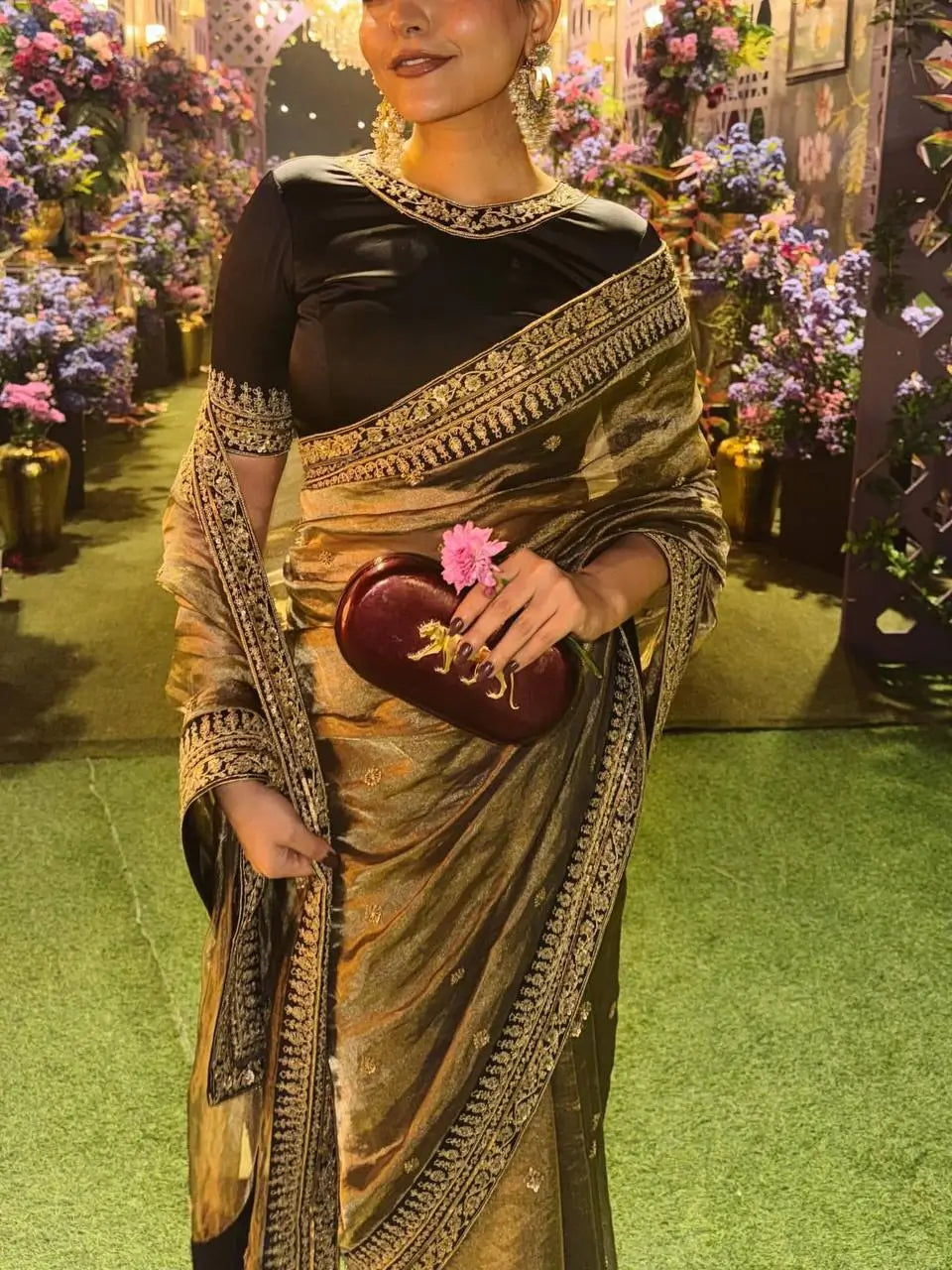Soft Twill Net Sequins & Dori Embroidered Designer Saree