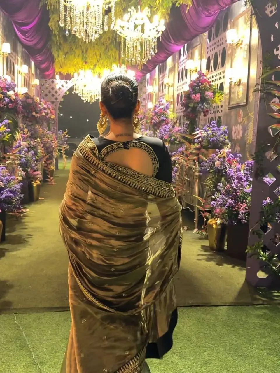 Soft Twill Net Sequins & Dori Embroidered Designer Saree