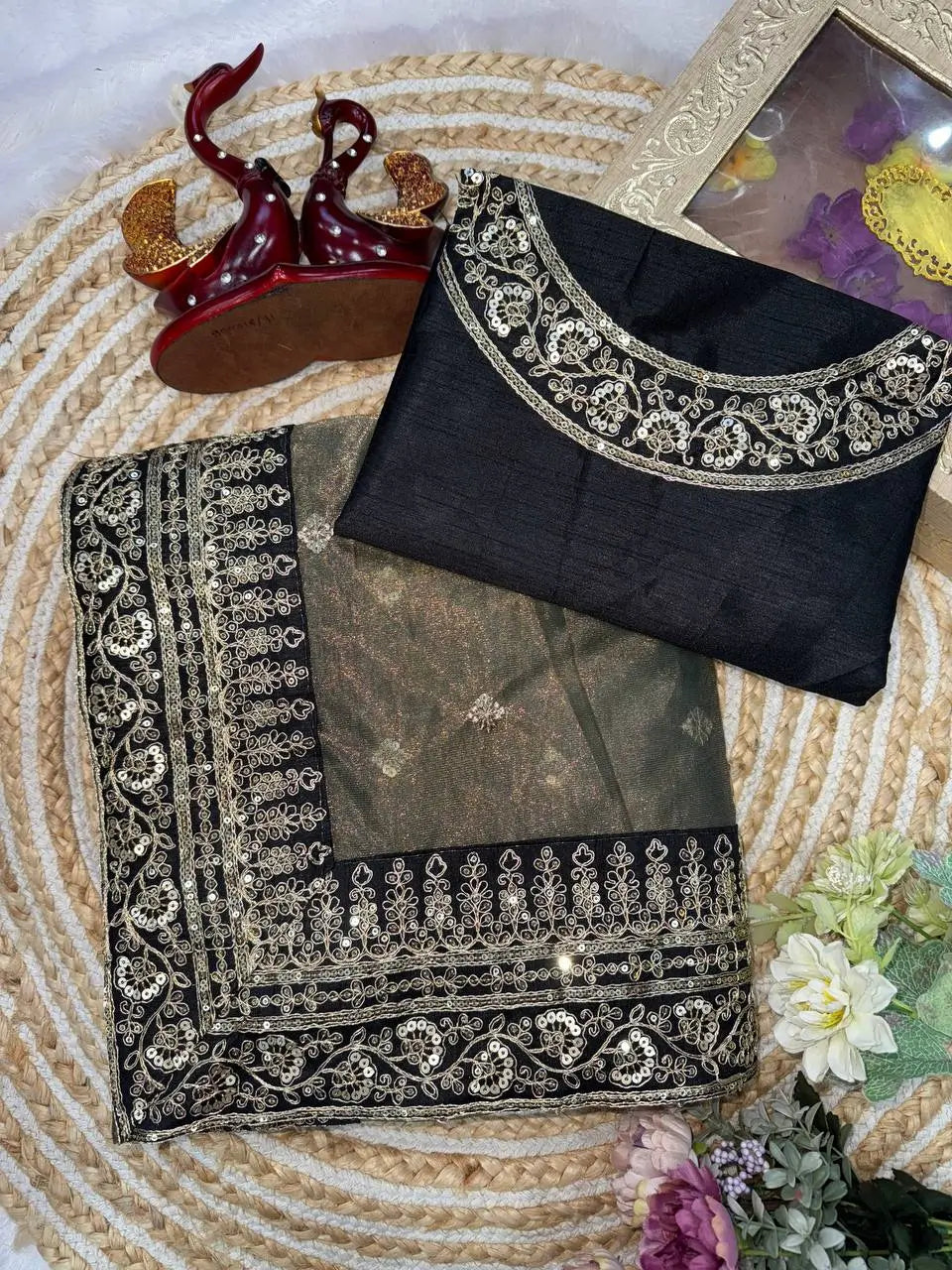 Soft Twill Net Sequins & Dori Embroidered Designer Saree