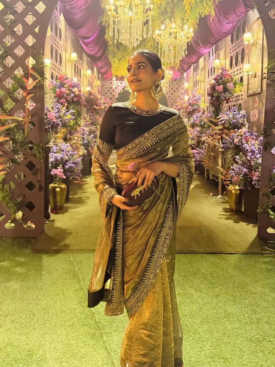 Soft Twill Net Sequins & Dori Embroidered Designer Saree