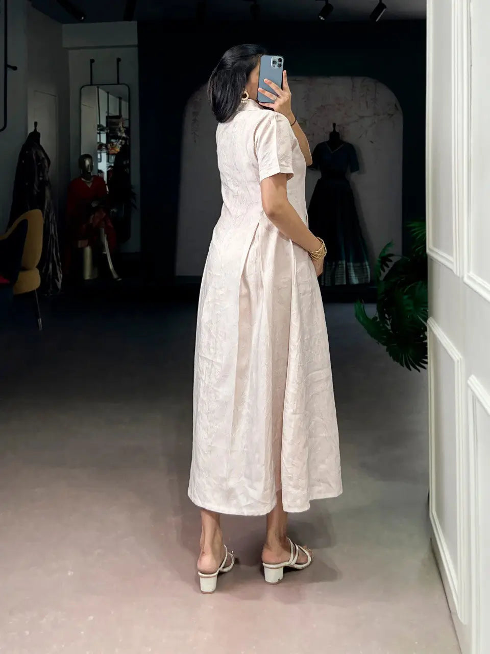 Solid Remy Fabric Button-Down Midi Frock