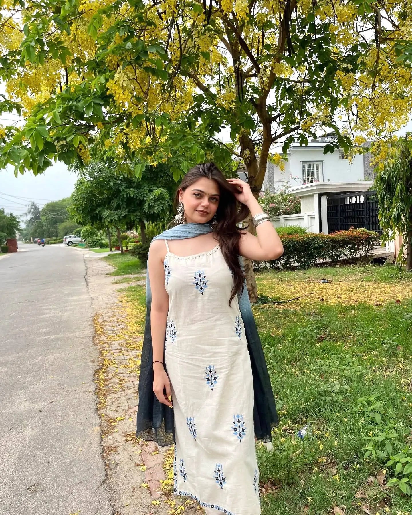 Spaghetti Style Khadi Cotton Embroidered Suit with Leheriya Kota Doria Dupatta – Summer Festive Wear