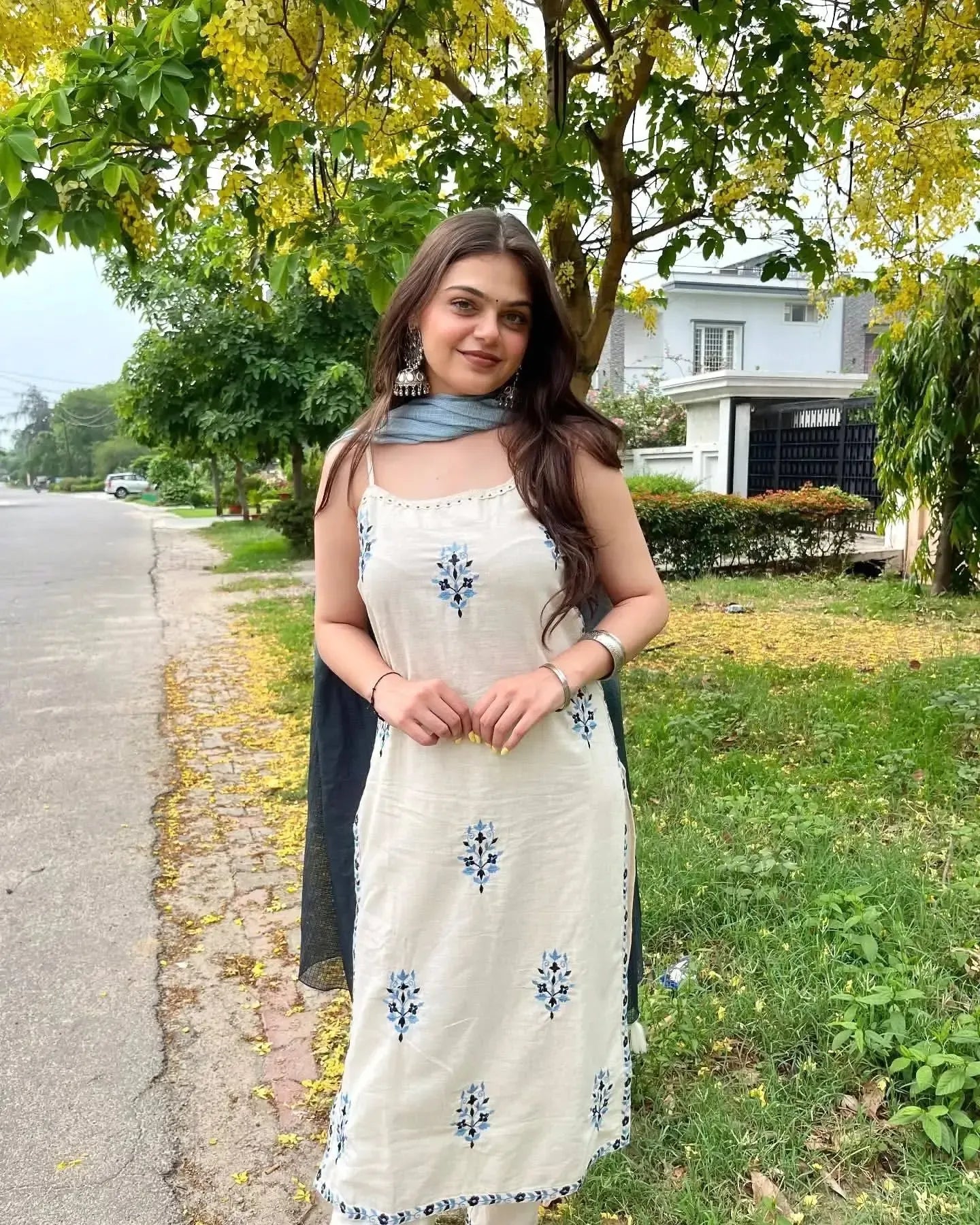 Spaghetti Style Khadi Cotton Embroidered Suit with Leheriya Kota Doria Dupatta – Summer Festive Wear