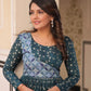 Staple Jacquard Weaving Work Gown | Position Print Choli | Rama & Wine | 3 Mtr Flair