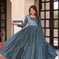 Staple Jacquard Weaving Work Gown | Position Print Choli | Rama & Wine | 3 Mtr Flair