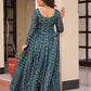 Staple Jacquard Weaving Work Gown | Position Print Choli | Rama & Wine | 3 Mtr Flair