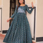 Staple Jacquard Weaving Work Gown | Position Print Choli | Rama & Wine | 3 Mtr Flair