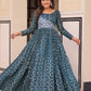 Staple Jacquard Weaving Work Gown | Position Print Choli | Rama & Wine | 3 Mtr Flair