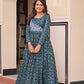 Staple Jacquard Weaving Work Gown | Position Print Choli | Rama & Wine | 3 Mtr Flair