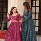 Staple Jacquard Weaving Work Gown | Position Print Choli | Rama & Wine | 3 Mtr Flair