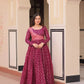 Staple Jacquard Weaving Work Gown | Position Print Choli | Rama & Wine | 3 Mtr Flair