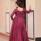 Staple Jacquard Weaving Work Gown | Position Print Choli | Rama & Wine | 3 Mtr Flair