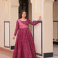 Staple Jacquard Weaving Work Gown | Position Print Choli | Rama & Wine | 3 Mtr Flair