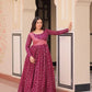 Staple Jacquard Weaving Work Gown | Position Print Choli | Rama & Wine | 3 Mtr Flair
