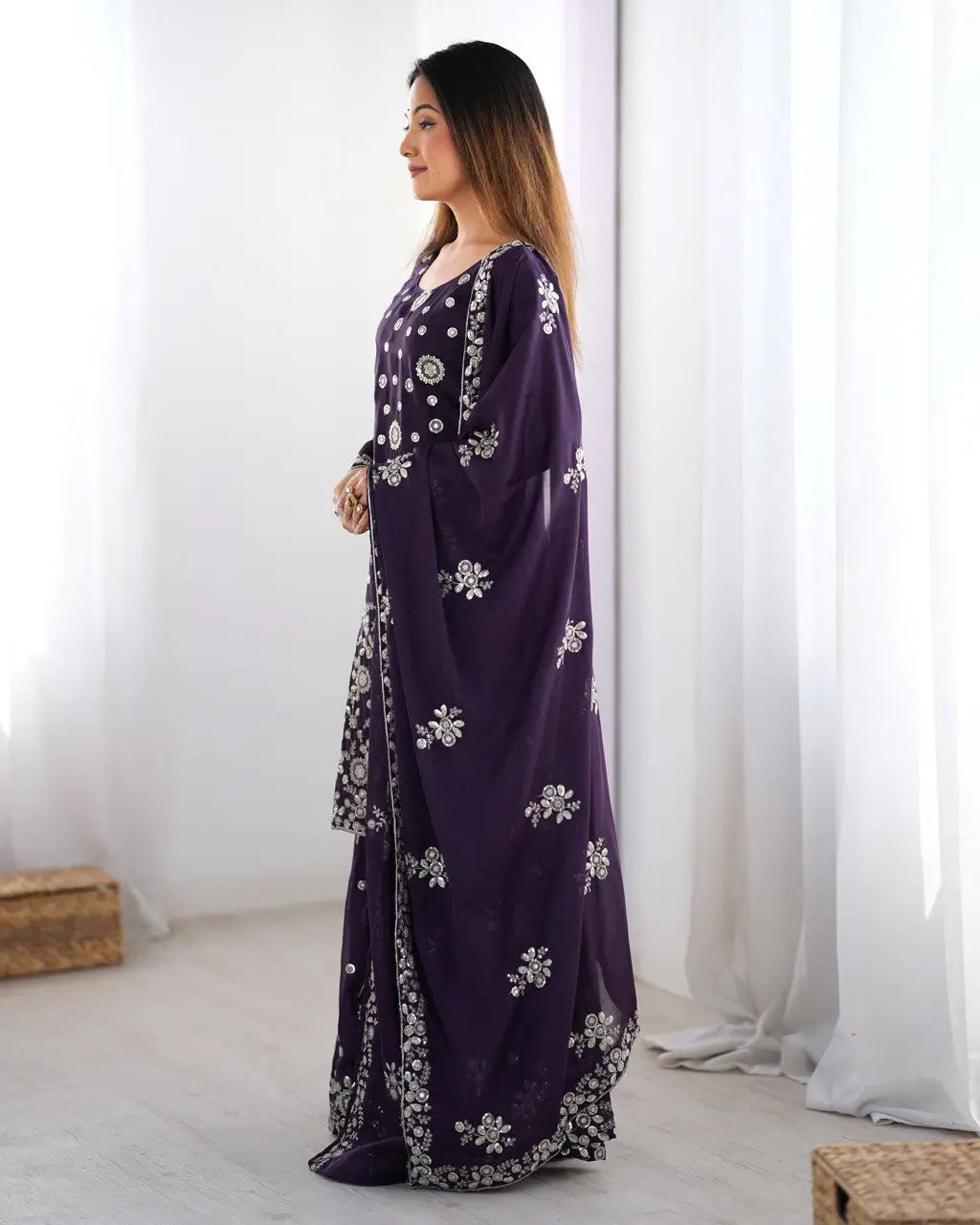 Star Georgette Thread and Sequin Embroidered Sharara Suit