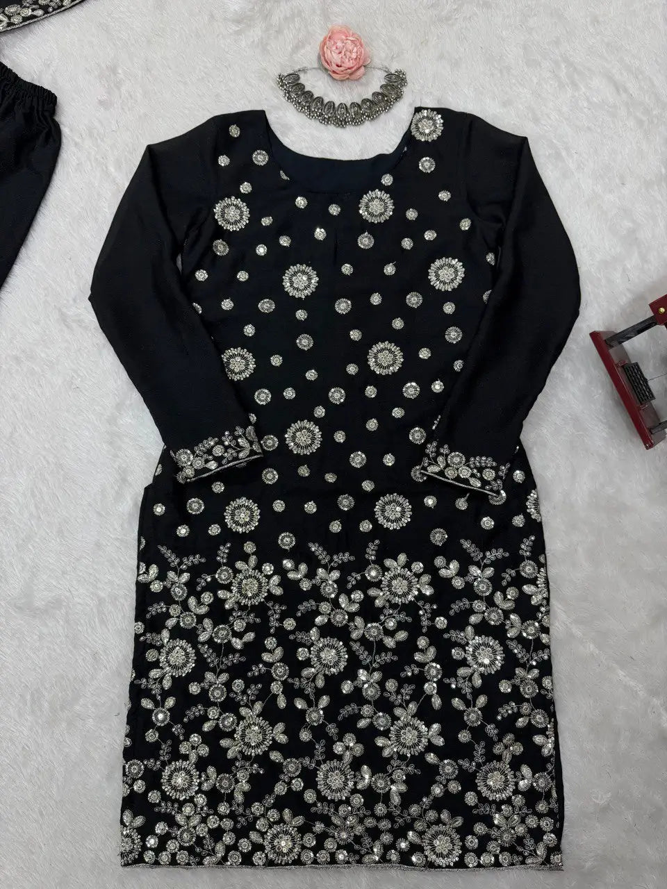 Star Georgette Thread and Sequin Embroidered Sharara Suit