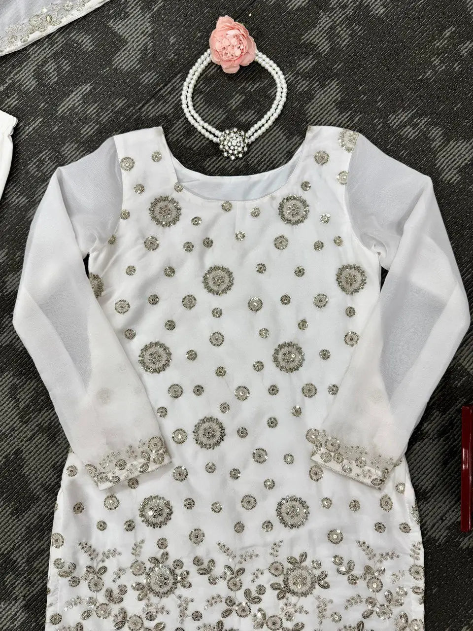 Star Georgette Thread and Sequin Embroidered Sharara Suit